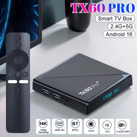 TX60 PRO Android 16 Quanzhi H313 Smart TV Box 16GB 256GB Network Media Player 14K 2.4G/5G Dual WiFi Set Top Box with Remote
