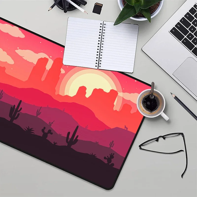 Desert Computer Tables Wolf Large Mouse Pad Anime Cactus Sun Playmat Table Mat Mousepad Xxl Pc Gamer Accessories Deskmat Deskpad