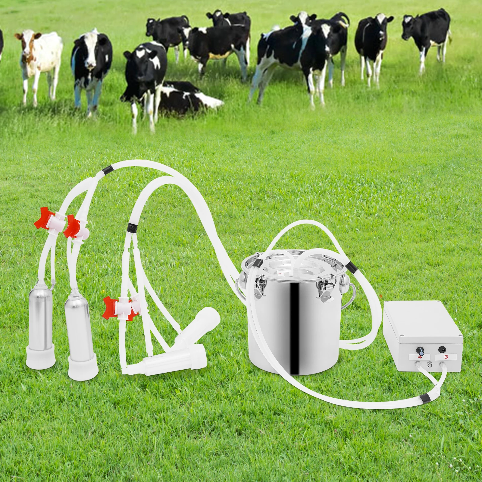 

Automatic Pulsation Vacuum Milking Machine for Cows & Goats, Portable Electric Cow Milker with Stainless Steel Bucket, 100-240V
