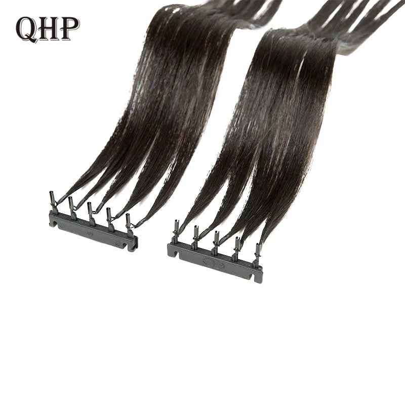 QHP-extensiones de cabello humano 6D de 2. ª generación, cabello humano liso brasileño Virgen sin procesar, 100% cabello humano Real, 5 filas/PC 100g