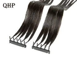 QHP-extensiones de cabello humano 6D de 2. ª generación, cabello humano liso brasileño Virgen sin procesar, 100% cabello humano Real, 5 filas/PC 100g