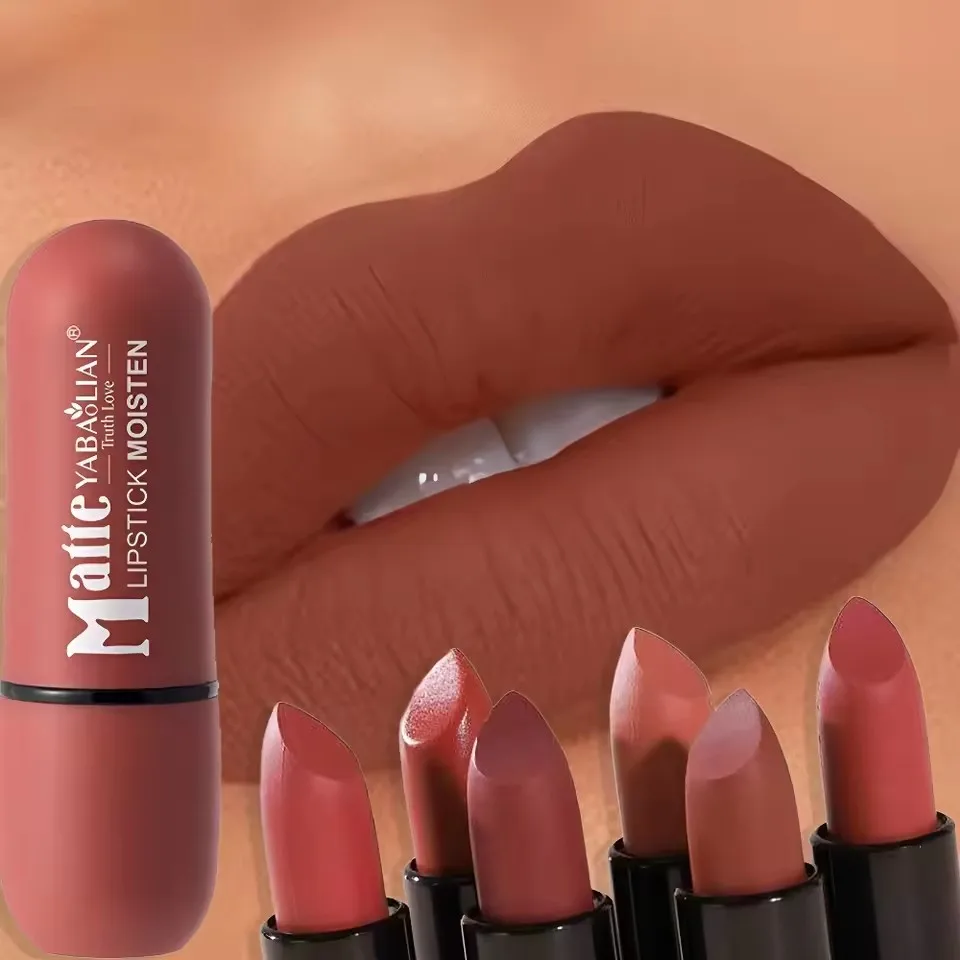Matte Lipstick 6-Color Sexy Velvet Lips Smooth Contour Pencil Brown Lip Waterproof Long-Lasting Color Lips 1Pcs Lipgloss Makeup