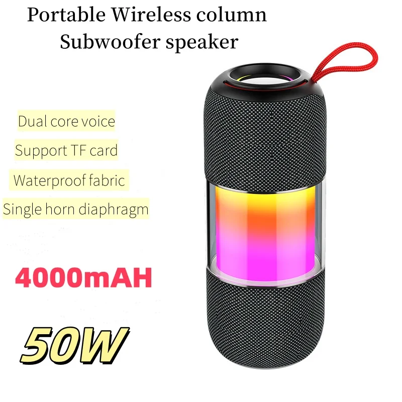 

Caixa De Som Bluetooth Speaker 50W Portable Wireless Column Subwoofer IPX7 Waterproof 4000mAh Battery Support TF Card Soundbar