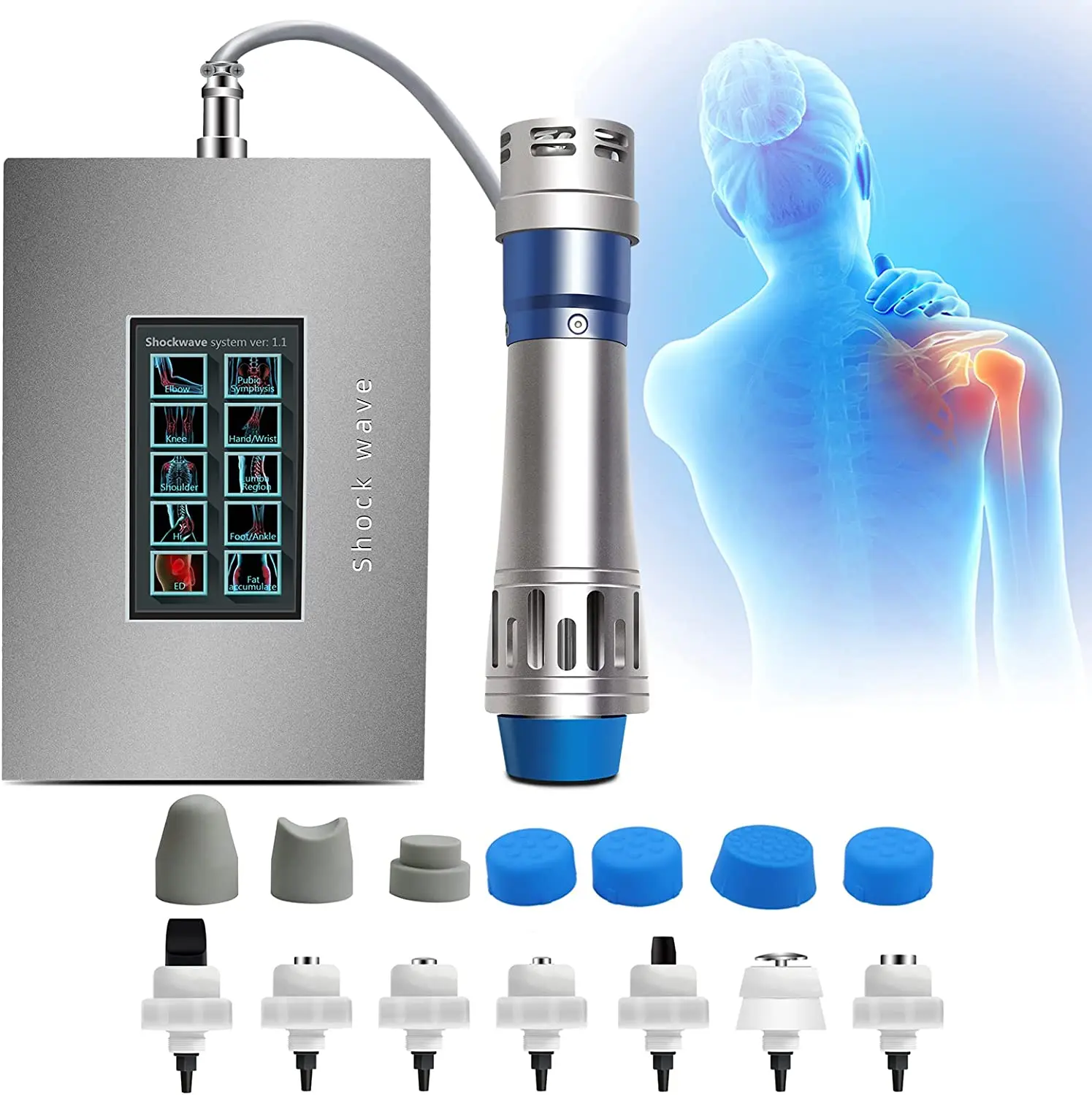 7 Heads ED Treatment Shockwave Therapy Machine Pain Relief Lattice Ballistic Shock Wave Physiotherapy Tool