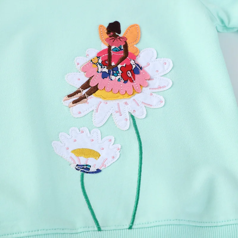 Jumping Meters Autumn Spring Floral Embroidery Beading Girls Sweatshirts Long Sleeve Hooded Kids Clothes Hot Selling Toddler Top