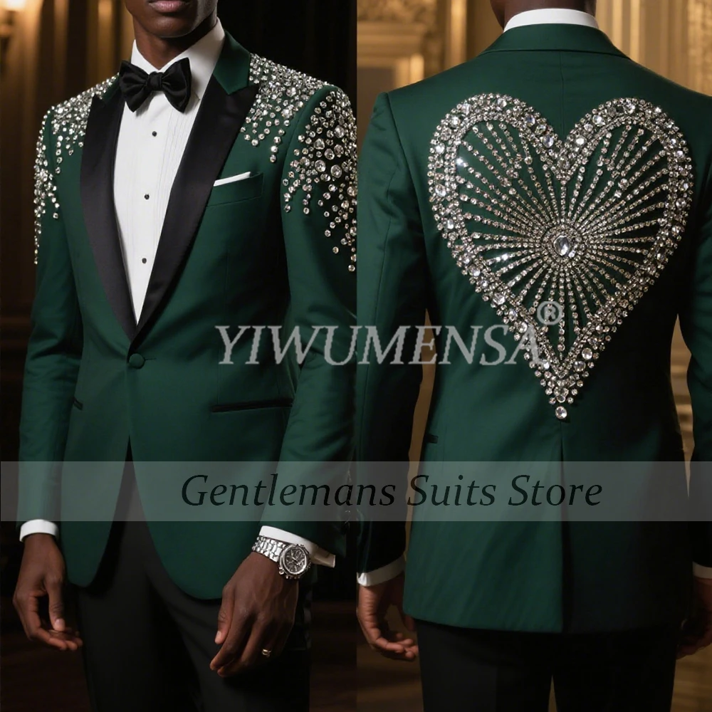 

Мужские костюмы с серебряными камнями и бисером, комплект из 2 предметов, черные пиджаки с остроконечными лацканами, наряды для делового банкета, вечеринки, смокинги для жениха, облегающие