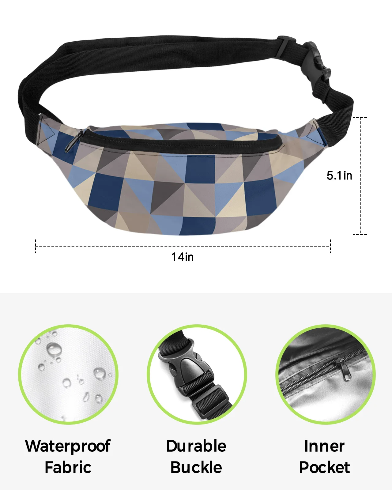 Geometric Triangle Waist Bag Women Men Belt Bags Large Capacity Waist Pack Unisex Crossbody Chest Bag