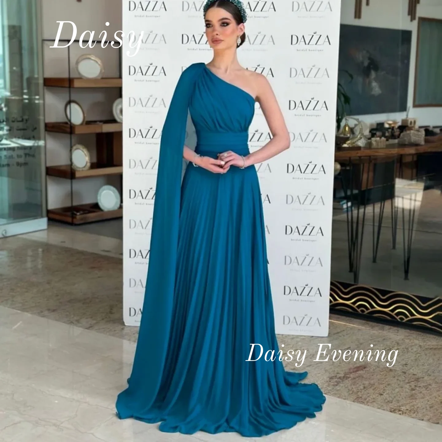 

Customized Exquisite Prom Dress Ruffle Charming A-line Floor Length Party Dress One Shoulder Ruched Women Women Evening Gown