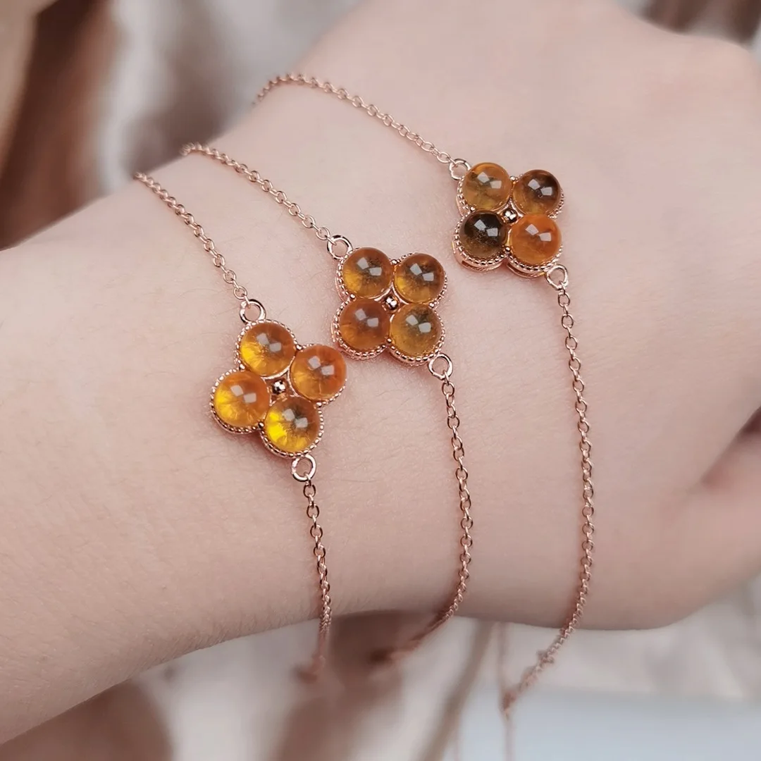 S925 Silver Blue Clover Bracelet Amber Beeswax Women's Bracelet Rose Gold Fashion High Jewelry Party Gift