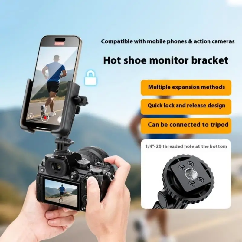 Braket Monitor Ponsel Penjepit Penyangga Ponsel dengan Dudukan Tripod Universal Pemasangan Cepat Sepatu Dingin untuk Kamera Aksi