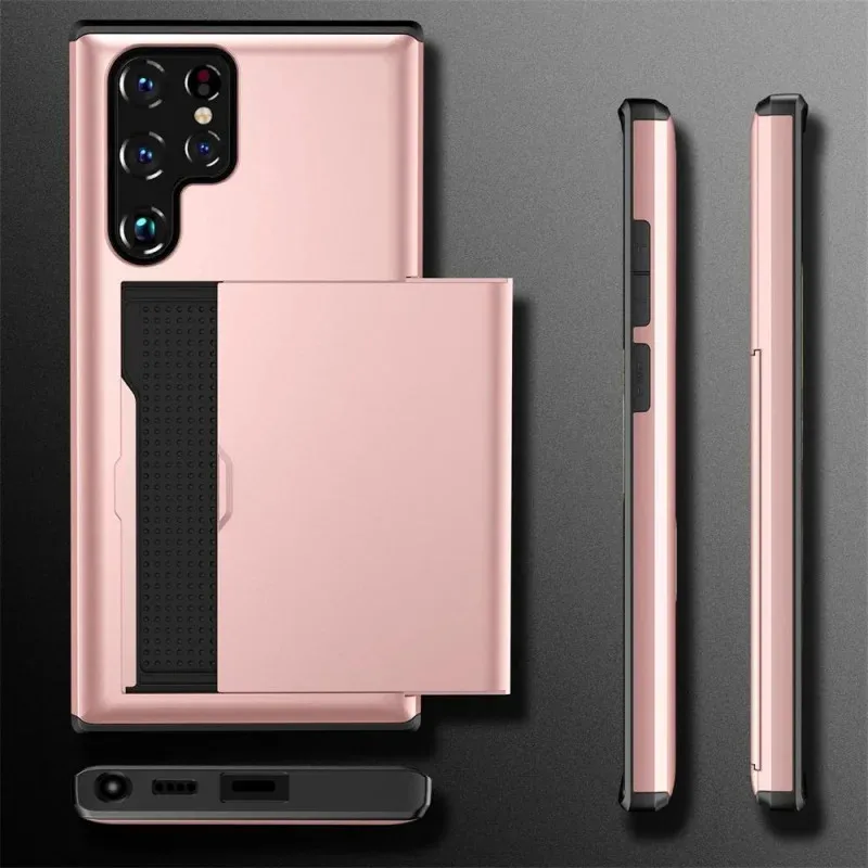 Hard Shell Phone Case with Card Holder For Samsung Galaxy S25 S26 S24 S23 S22 Ultra Plus Edge Wallet Shockproof Protective Cover