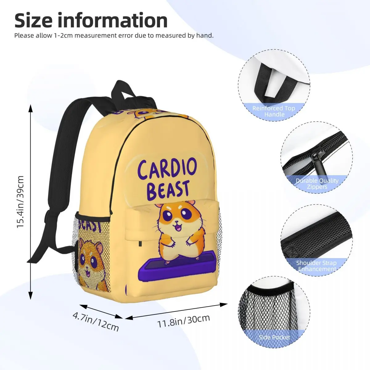 Cardio Beast Hamster Workout Sticker Backpack Student Boys Girls BookBag Men Women School Bag Laptop Shoulder Bags