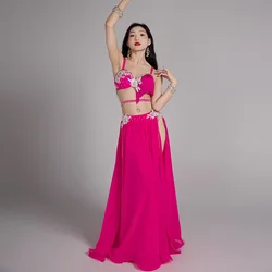 Belly Dancing Clothing for Women Customized AB Stones Tassel Bra+Sexy Chiffon Long Skirt 2pcs Belly Dancer Performance Outfit