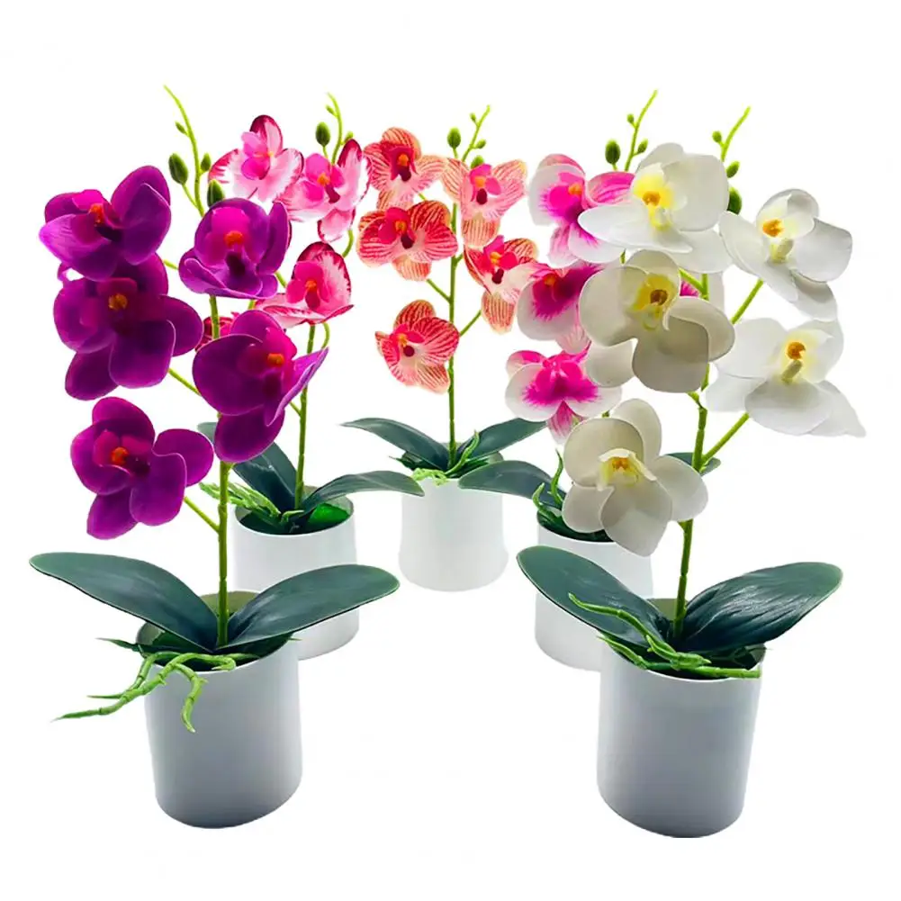 Excellent Faux Bonsai Weather-resistant Fake Bonsai Bright-colored Easy Care Stylish Beautiful Faux Orchid Flowers