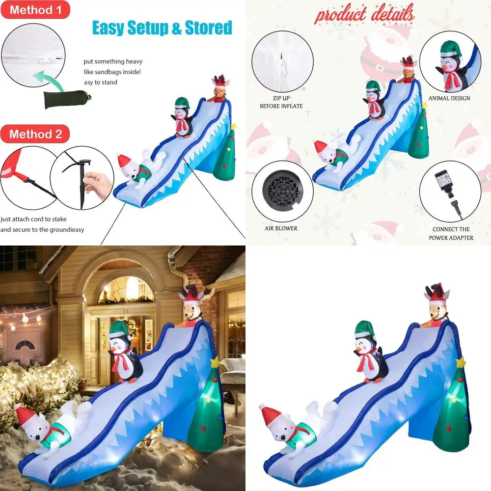 

Рождественский надувной трио 9 футов: олень, пингвин, белый медведь с горкой и елкой, светящийся праздничный декор на открытом воздухе