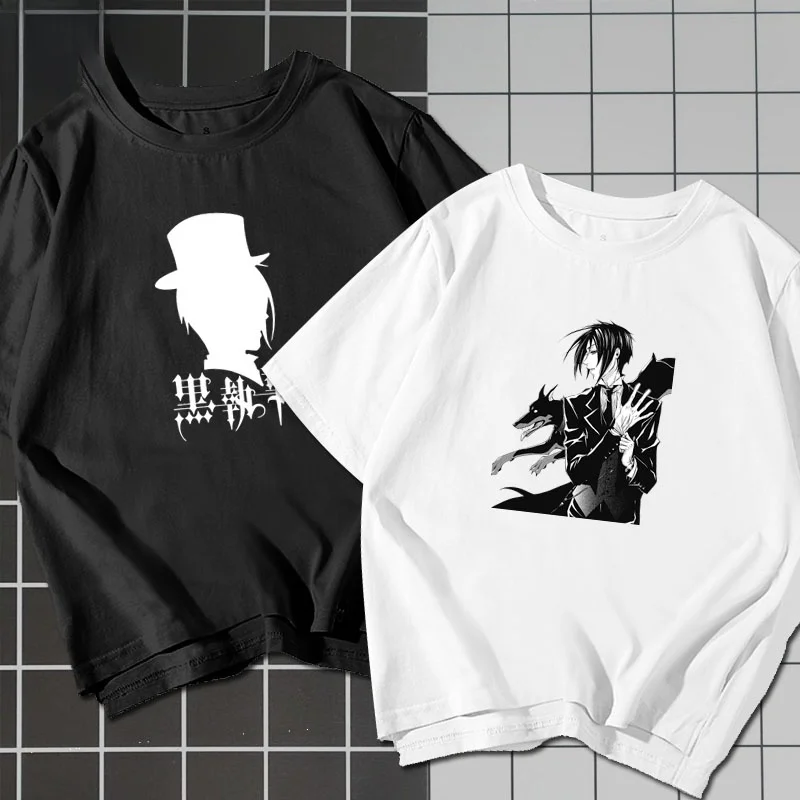 

Мужская летняя футболка Bla Butler Sebastian Char Anime с коротким рукавом, хлопковая, вязаная, с круглым вырезом, модная, свободного кроя