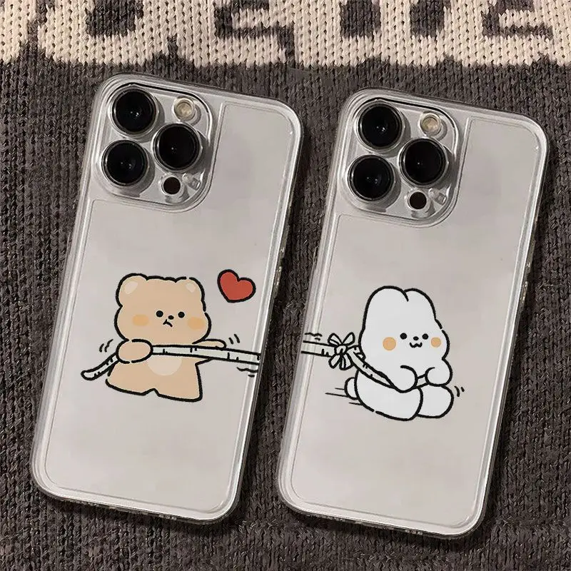 Funny Couple Rabbit bear Phone Case For Samsung S24 S23 S22 S21 S20 S10 FE Note20 Note10 Plus Ultra Lite 5G Clear Soft TPU Cover