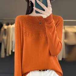 Long-sleeved 2024 new fashion women's sweater 100% Merino wool sweater pullover thick warm sweater in spring and autumn and wint