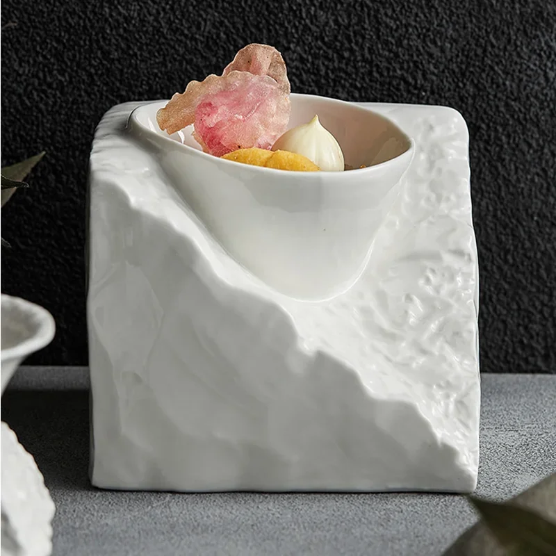 Ceramic Stone Soup Bowl, Salad Bowl, Molecular Cuisine Tableware, Creative Irregular, Artistic Conception Dishes Hotel Features