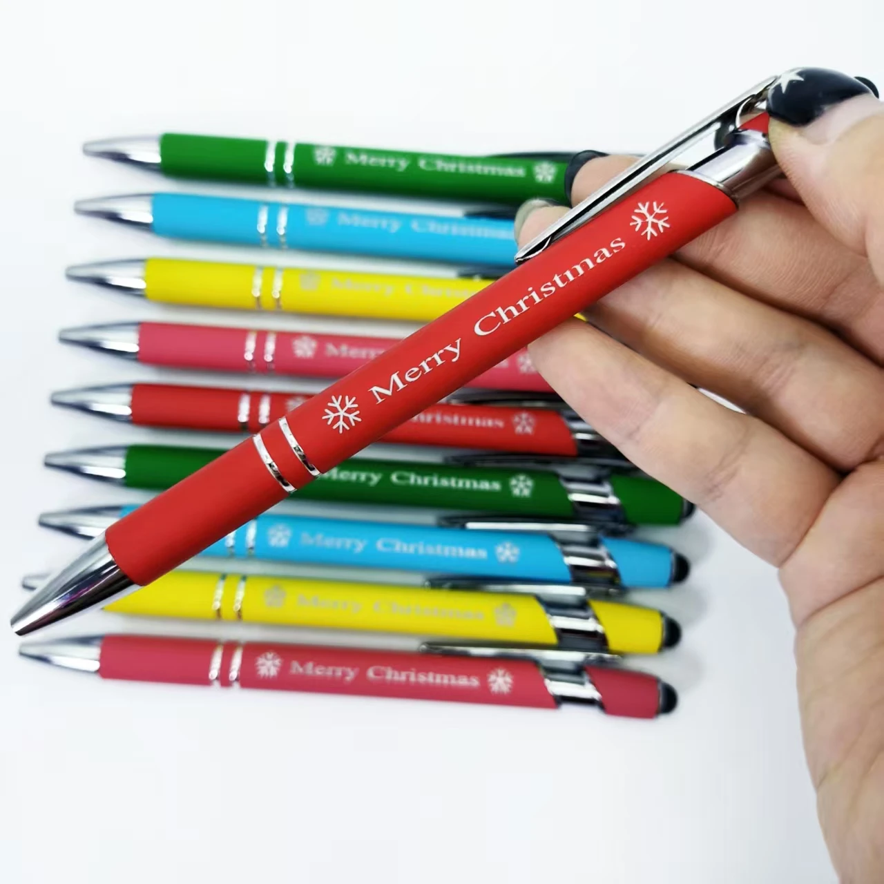 

10/20pcs Colorful Christmas Happy Metal Ballpoint Pen with Snowflake Pattern Holiday Gift Ballpoint Pen