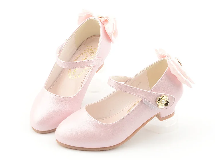 Children High Heel Girls Leather Shoes Bowkno Princess Shoes for Kids Performance Dress Student Show Dance Girls Sandals 27-38