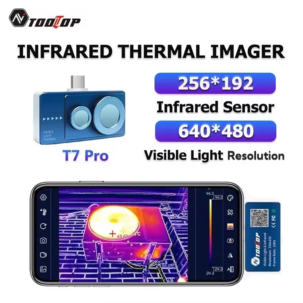 TOOLTOP T7PRO 256*192 Termocamera Android con Doppia Lente Infrarossi e Visibile per Rilevamento Guasti Circuiti di Riscaldamento