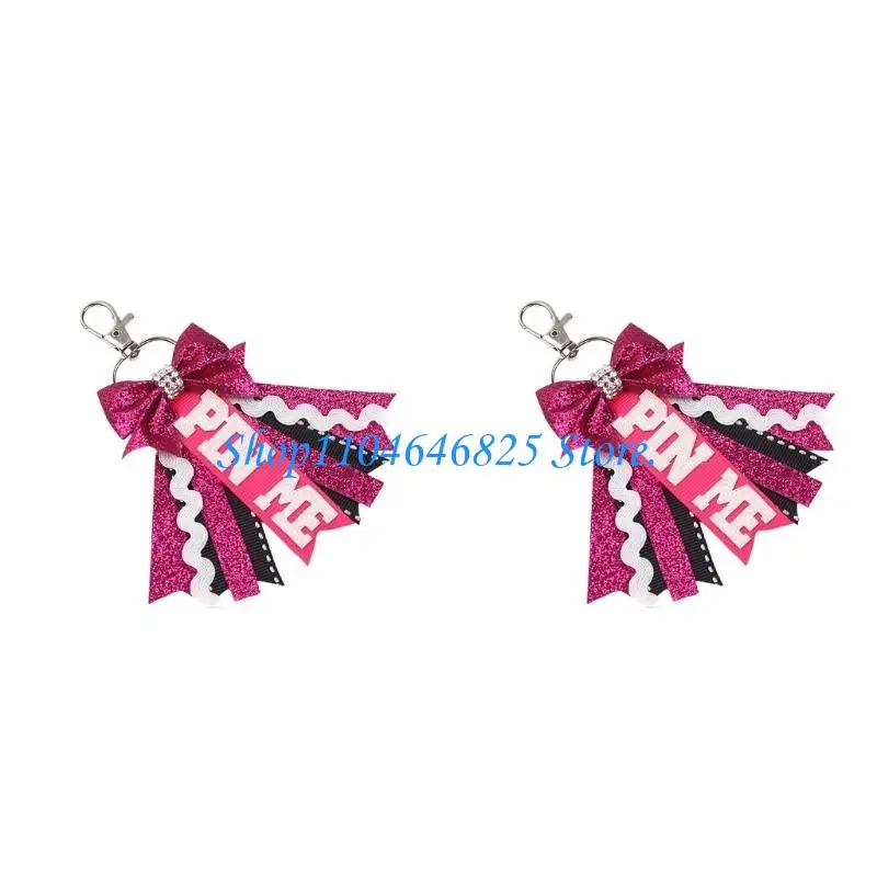 2Pcs Pin Glitters Keychains with Rhinestones Sport Cheer Bows Keyring for Girl Shinys Bag Decoration