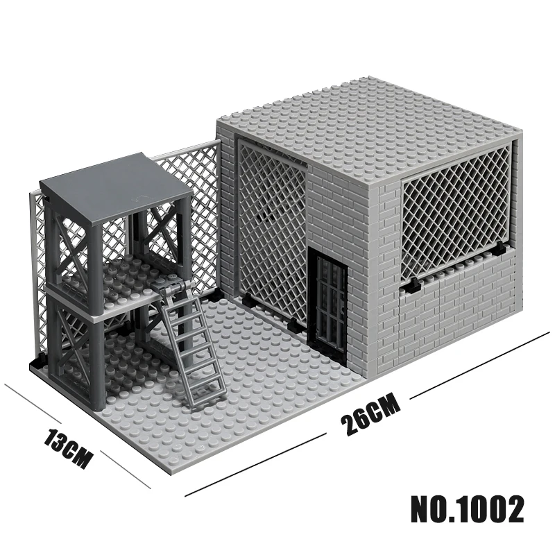 WW2 MOC Military Base Sentry Tower Model Prison Cage Camp Construction Arms DIY Scene Accessories Boy Building Block Toy Gifts