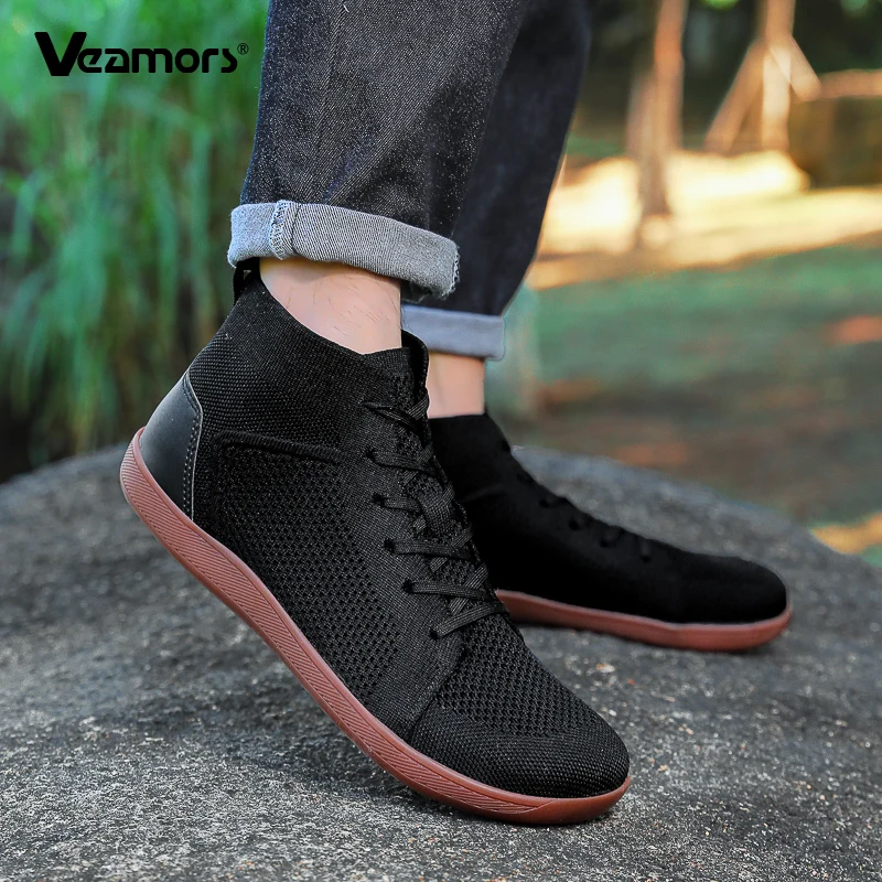 Men Knitted High Top Walking Shoes Breathable Comfortable Casual Sneakers Light Running Sports Shoes Non-slip Elastic Soft Sole
