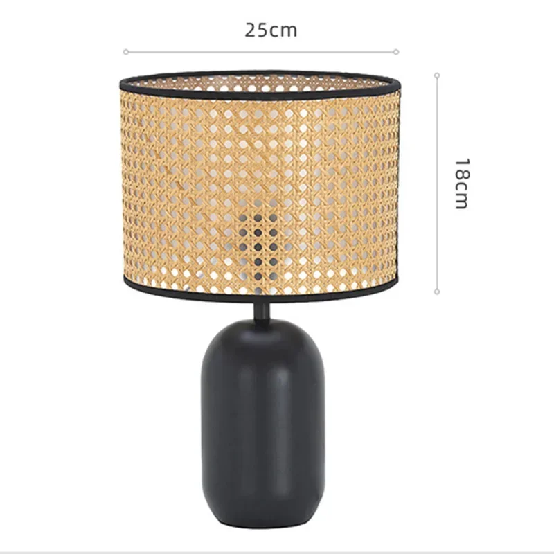 Wind rattan desk lamp bedroom American Chinese retro Nordic light luxury living room side cabinet decorative bedside lamp