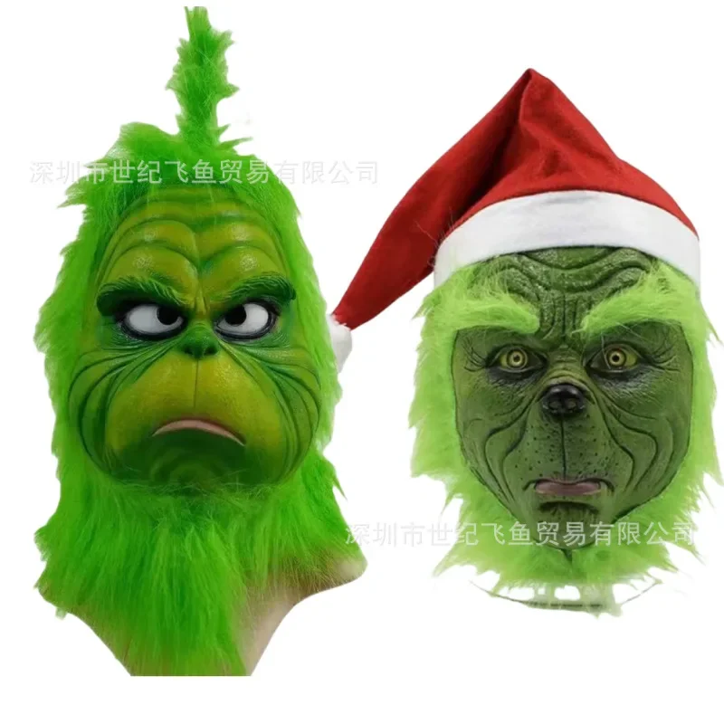 

2025 Halloween Green Grinch Mask Christmas Thief Hood Gloves Holiday Funny Props Scary Costumes & Accessories