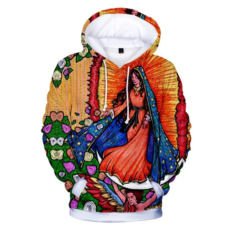 Mexican Catholic Church Hoodie 3D Print Unisex Hoodies Vintage Loose Tops Oversized Our Lady of Guadalupe Coat Sweatshirt