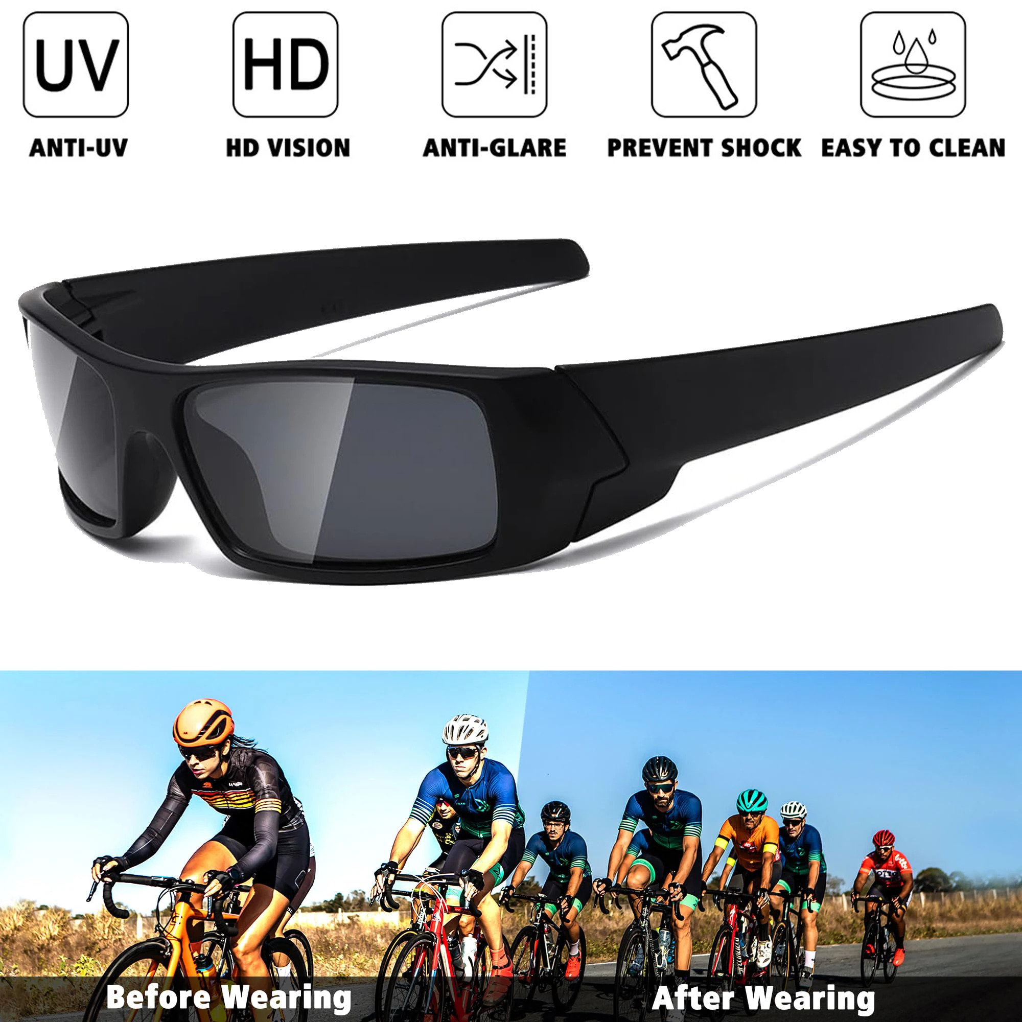 Polarized Sunglasses for Men Womens Sports Men's Sunglasses Trendy Retro Rectangular Wrap Around Vintage UV400 Eye Protection image 4
