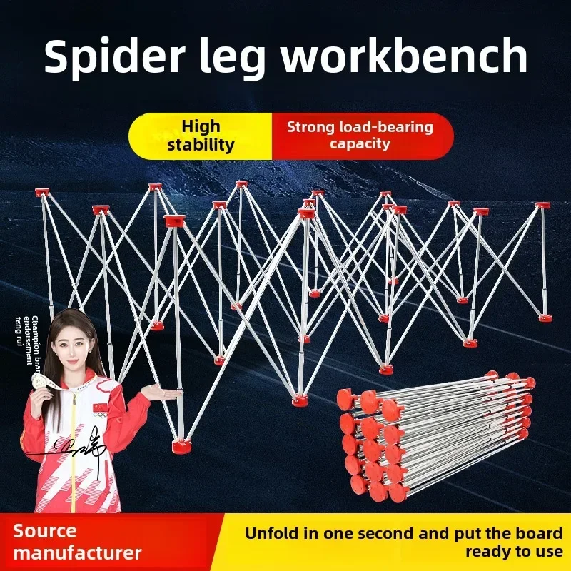 Foldable Workbench with Spider Legs and Stainless Steel Joinery for Multifunctional Operations