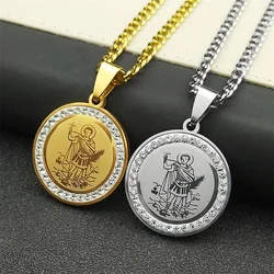 Colorful Archangel St. Expedite Saint Medal Necklace Women Men Stainless Steel Gold Color Chain Necklaces Jewelry San Benito