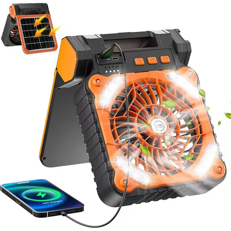 

Tom Auto10400mAh Rechargeable 5 Adjustable Speeds Portable Solar Powered Fan with LED Light USB-C Fans for Travel Tent Home Camp