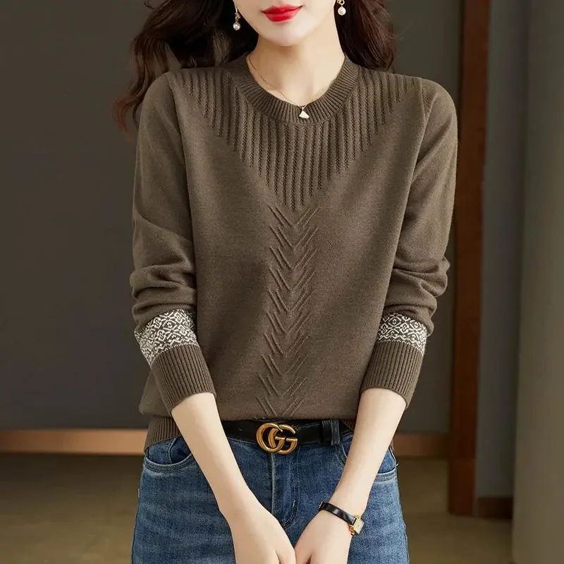 

Women Sweater Autumn Winter O-neck Warm Knitwear Korean Casual Solid Bottoming Shirt Fashion Knit Pullovers Brown Sweater