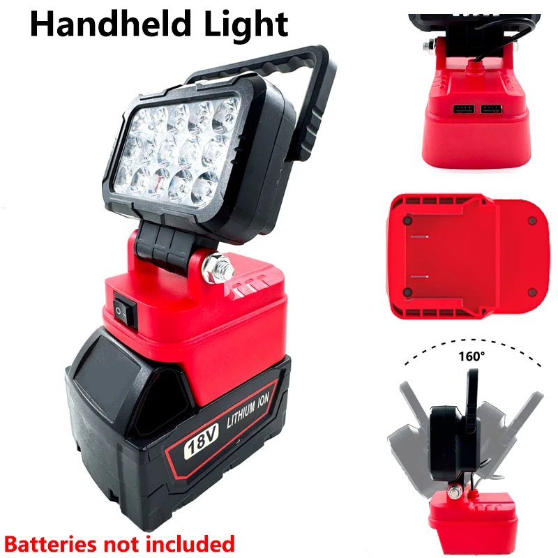 

LED working lantern for Milwaukee 18V Li-ion battery with Dual USB ports Bright portable lamp for repair adjustment 3 inch