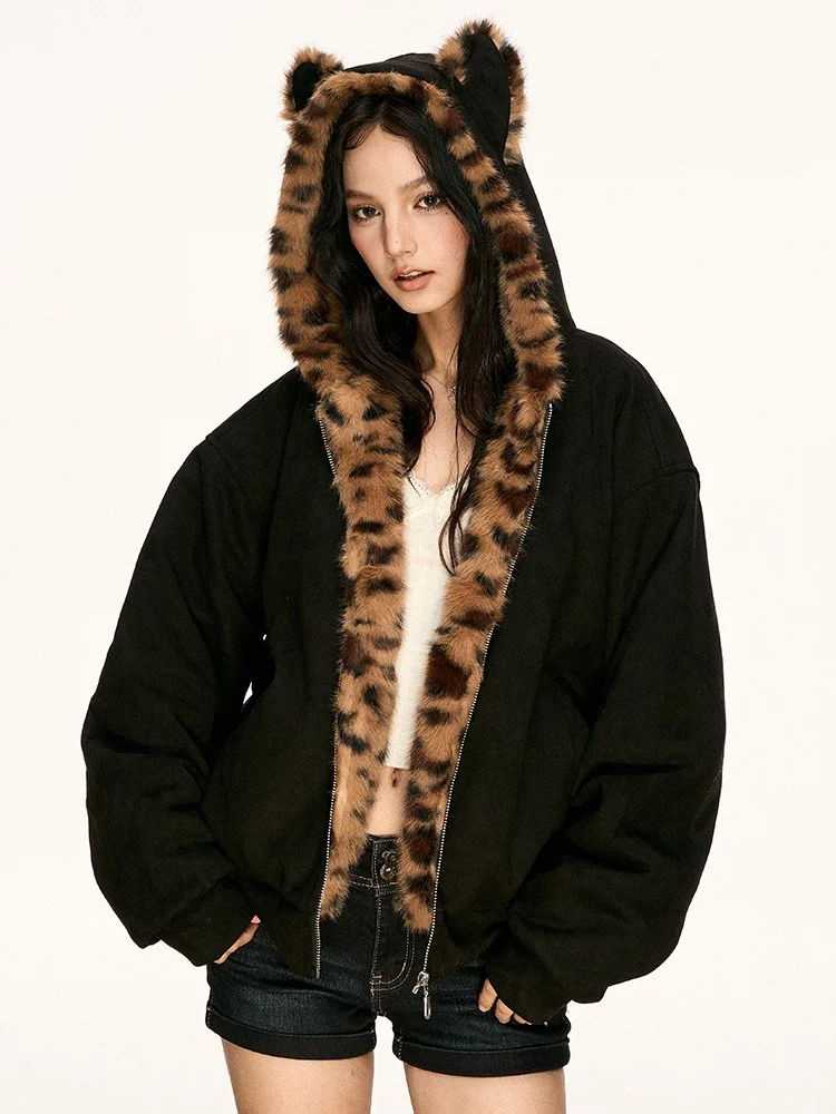 

Женская зимняя свободная утепленная куртка Aaisup с американским леопардовым принтом, на молнии, в стиле ретро