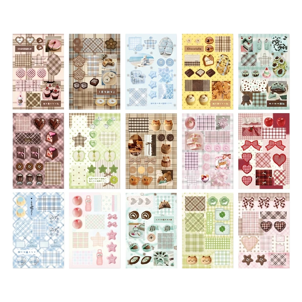 Vintage Sticker Books Denim Glitter Pattern for Scrapbooking DIY Journaling Art Supplies Frosted Die Cut Decorative Decals