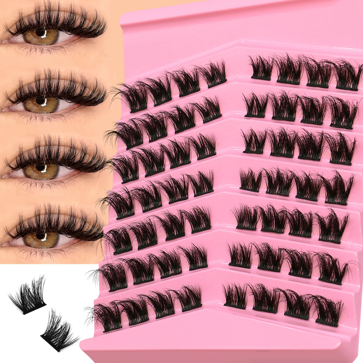 Lasvirey Ciglia a grappolo fai-da-te Estensione ciglia individuali Vassoio misto Volume naturale Ciglia finte visone Manga Lash Cluster Trucco