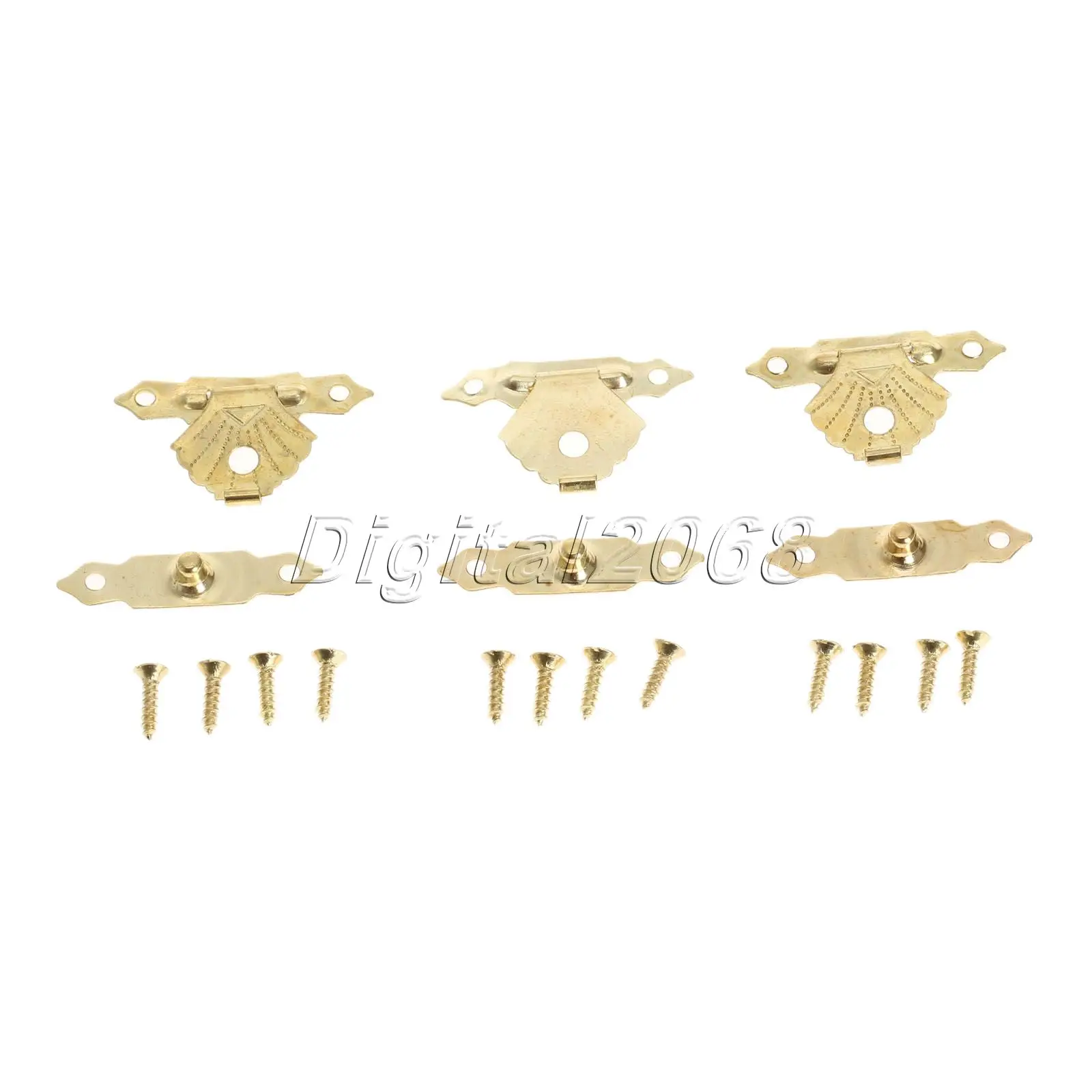 12Pcs Antique Brass Hasps Latch Lock Hooks Vintage 30mmx18mm Buckles Gold Decorative Mini Jewelry Gift Wine Wood Box Case Screws