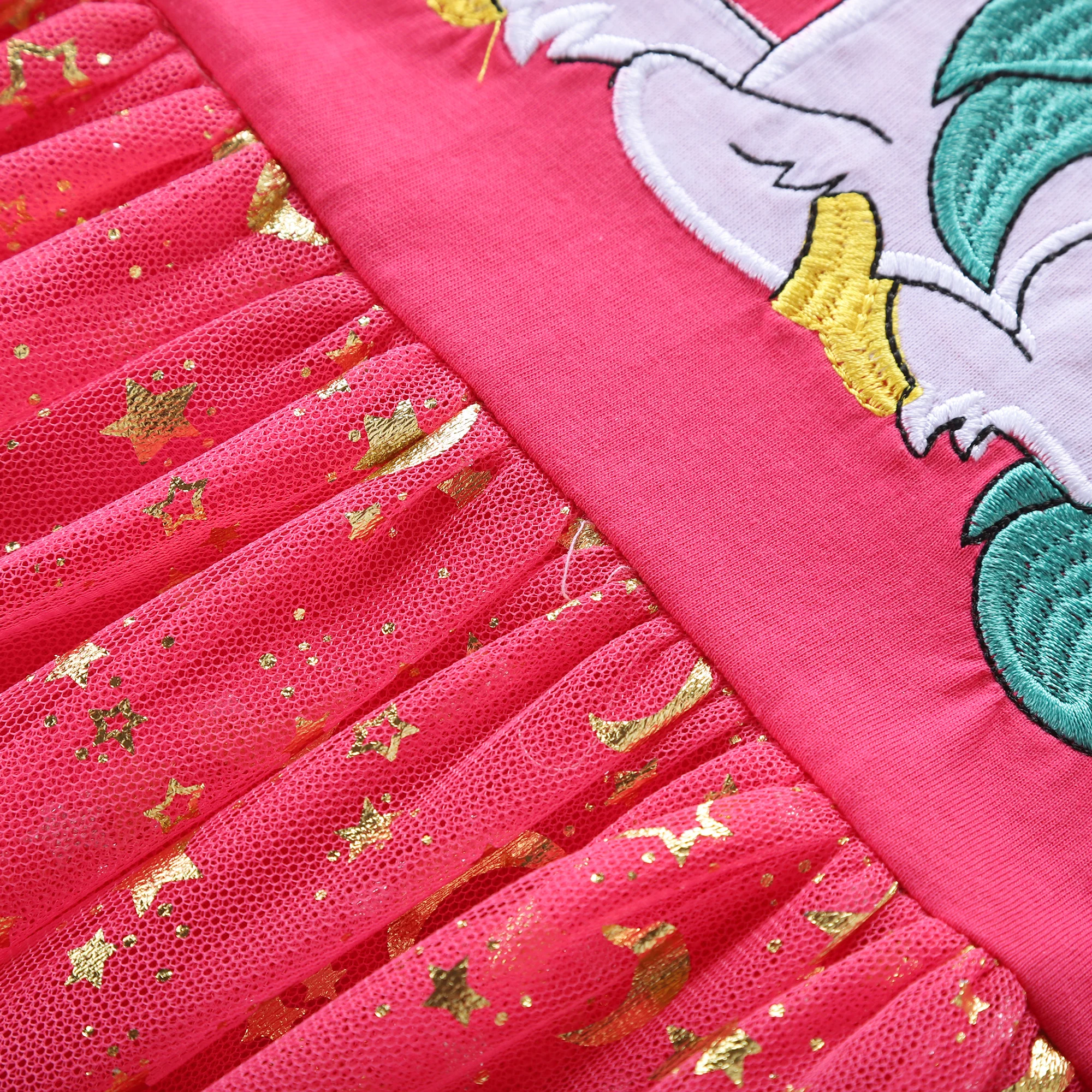 Mädchen Herbst Neue Baumwolle bestickt Cartoon Einhorn Mesh Kleid – Detail 16