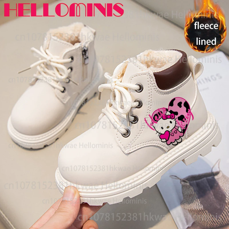

Hello Kitty Cartoon printing Winter plush keep warm leather cover high-top boots boy baby girl comfortable Shoes Gift mini size
