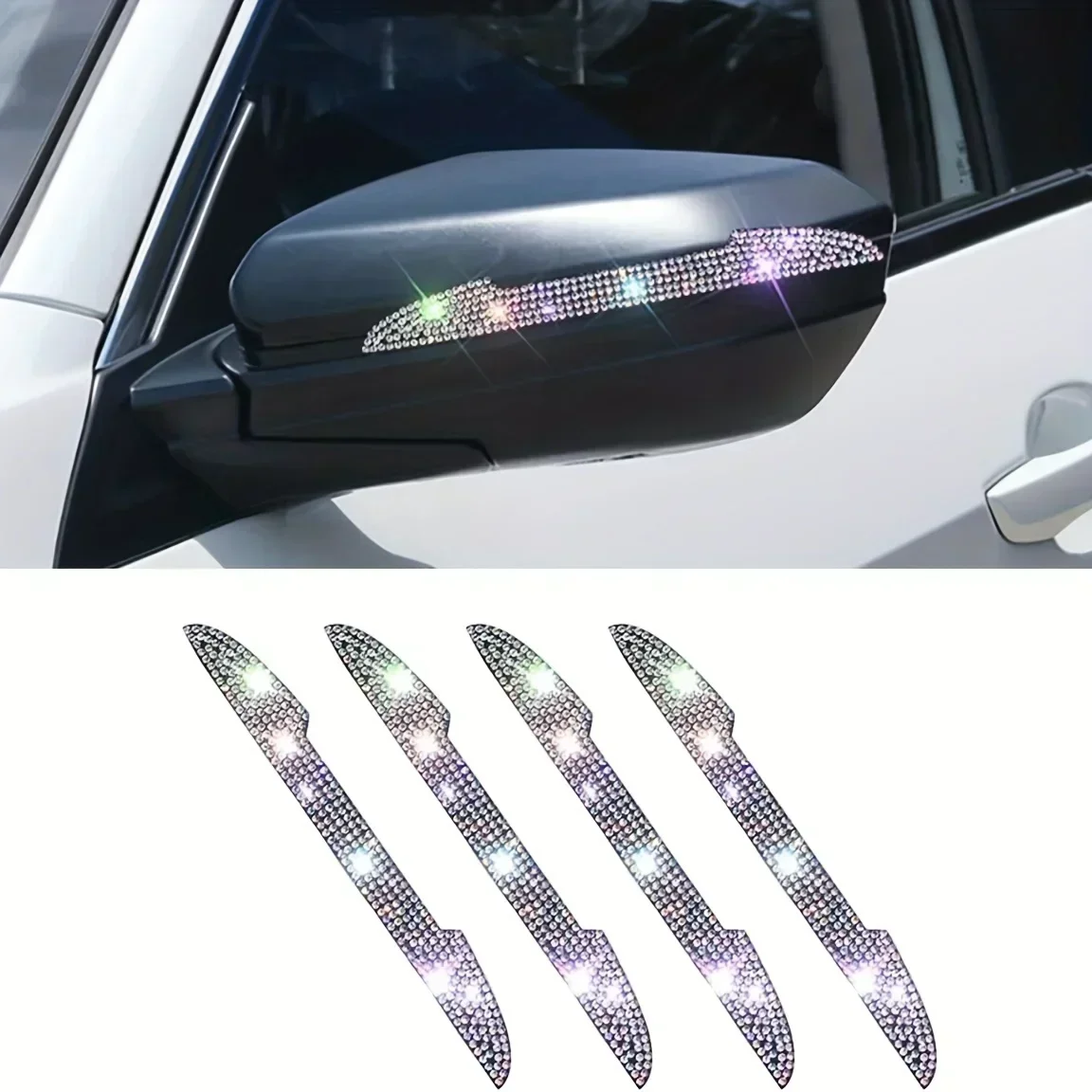 2/4PCS Diamond Car Rear View Mirror Sticker Universal Handle Car Rearview Mirror Door Edge Protector Bling Decoration Decals view 2