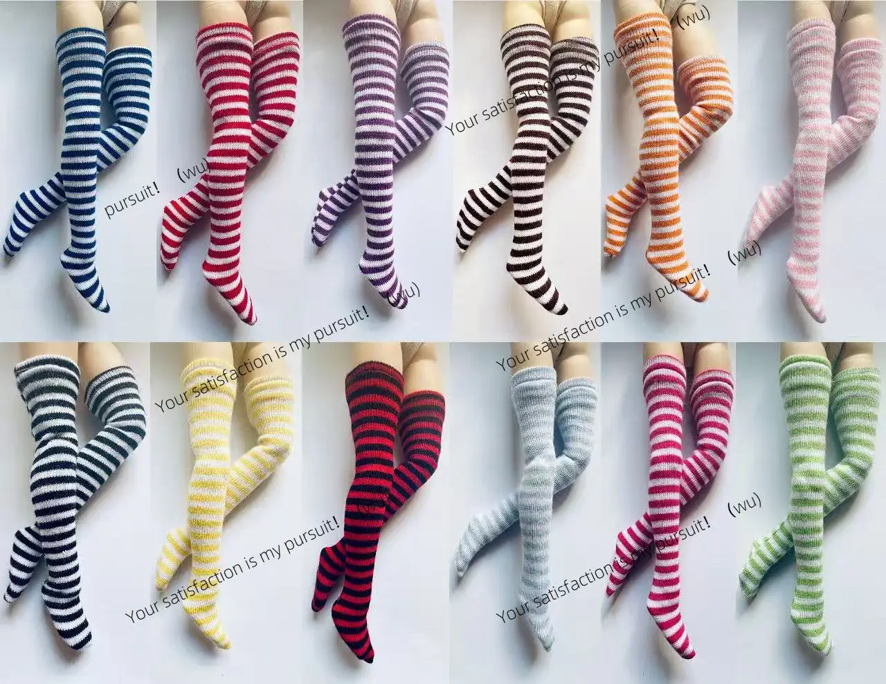 NEW handmade 1 Pair Candy Color Stripe Stocking Socks for Blyth, Azone 30cm dolls  OB, Momoko, Licca 1/6 Dolls Accessories