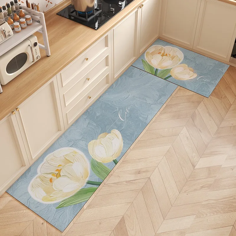 

Kitchen Mat Tulip Flower Oil-proof Waterproof PVC Anti-dirty Carpet Wipeable Wash-free Dirt-resistant Balcony Rug Ковер Tapis 러그