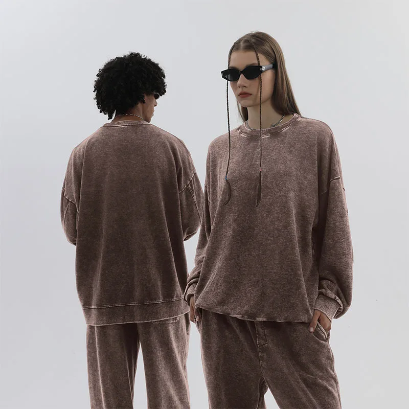 

2025 New Retro Washed Unisex Oversized Sports Shirt and Pants 2-piece Set European Retro Round Neck Casual Streetwear