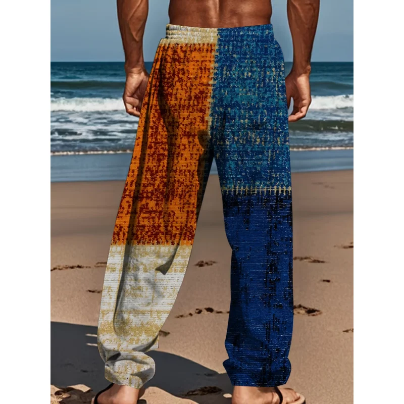 Men'S Spring And Fall Fashion Casual Pants  Geometric Print Straight Leg Pants With Drawstring Casual Retro Loose Fit Trousers