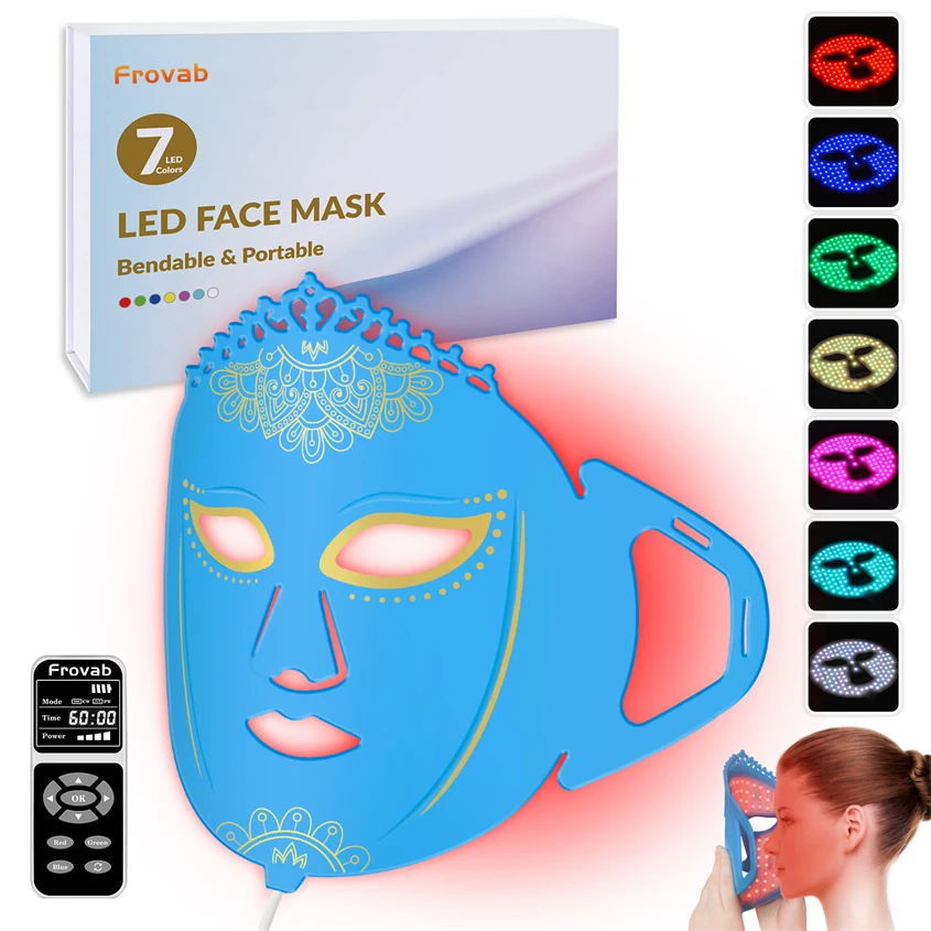 Mascarilla portátil de silicona con luz LED, máscara electrónica para el cuidado de la piel, el mejor blanqueamiento de arrugas y líneas finas, 7 colores